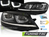 Faruri U-LED LIGHT DRL BLACK compatibila VW GOLF 7 11.12-17