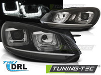 Faruri U-LED LIGHT DRL BLACK Crom look LINE compatibila VW GOLF 6 08-12