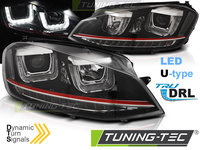 Faruri U-LED LIGHT DRL BLACK RDD LINE SEQ compatibila VW GOLF 7 11.12-17