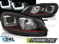 Faruri U-LED LIGHT DRL BLACK ROSU LINE compatibila VW GOLF 6 08-12