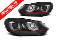 Faruri U-LED LIGHT DRL Negru Rosu LINE potrivite pentru VW GOLF 6 08-12