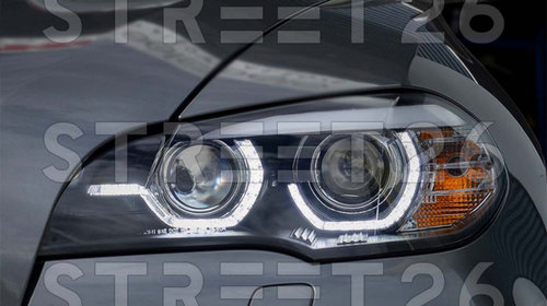 Faruri Xenon Angel Eyes 3D Dual Halo Rims LED DRL Compatibil Cu BMW X5 E70 (2007-2010) Negru