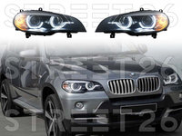 Faruri Xenon Angel Eyes 3D Dual Halo Rims LED DRL Compatibil Cu BMW X5 E70 (2007-2010) Negru