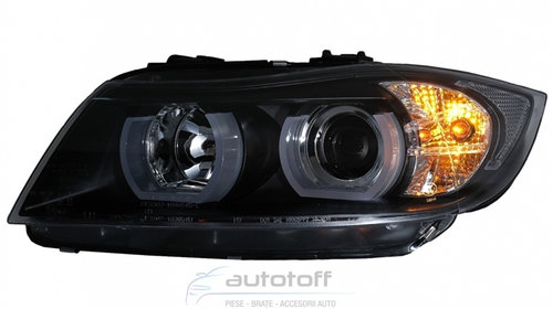 Faruri Xenon U-LED 3D Dual Halo Rims compatibil cu BMW Seria 3 E90 Limuzina / E91 Touring (2005-2008)