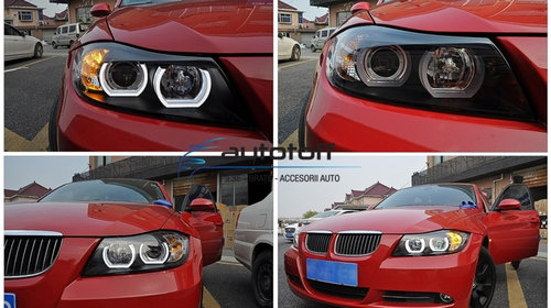 Faruri Xenon U-LED 3D Dual Halo Rims compatibil cu BMW Seria 3 E90 Limuzina / E91 Touring (2005-2008)