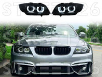 Faruri Xenon U-Led 3D Dual Halo Rims Compatibil Cu BMW Seria 3 E90 E91 LCI Cu AFS (2008-2011) Negru