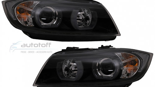 Faruri Xenon U-LED 3D Dual Halo Rims compatibil cu BMW Seria 3 E90 Limuzina / E91 Touring (2005-2008)