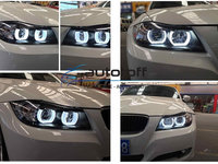 Faruri Xenon U-LED 3D Dual Halo Rims compatibil cu BMW Seria 3 E90 Limuzina / E91 Touring (2005-2008)