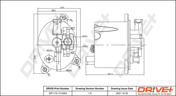 Filtru combustibil (DP1110.13.0304 DP1110130304 Dr!ve+) CITRO�N,FIAT,FORD,JAGUAR,LANCIA,LAND ROVER,MITSUBISHI,PEUGEOT 4007|407|508|508 SW|607|807|C-CROSSER|C5|C6|C8|DISCOVERY SPORT|FREELANDER 2|FREELA