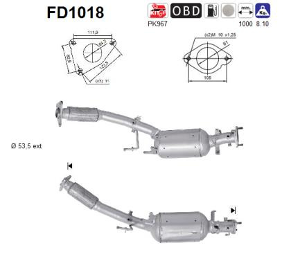 Filtru funingine/particule, sist.de esapament AS FD1018 la masina NISSAN QASHQAI / QASHQAI +2 I (J10, NJ10, JJ10E) 2007 2008 2009 2010 2011 2012 2013