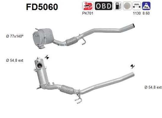 Filtru funingine/particule, sist.de esapament AS FD5060 model SEAT LEON (1P1) 2005 2006 2007 2008 2009 2010 2011 2012