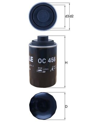 Filtru ulei MAHLE OC456 model VW MULTIVAN T5 (7HM, 7HN, 7HF, 7EF, 7EM, 7EN) 2011 2012 2013 2014 2015