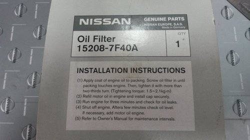 Filtru Ulei Nissan Patrol Navara Terrano, ORIGINAL 152087F40A W 933/1