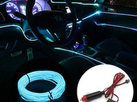 Fir Neon Auto Electroluminiscent El Wire 2M Cu Lumina Ice Blue Cu Droser Si Mufa Bricheta 409541