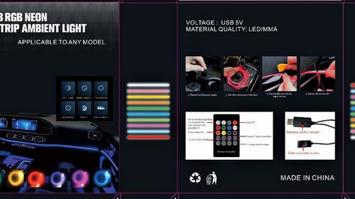 Fir neon cu LED RGB conectare mufa USB si tel
