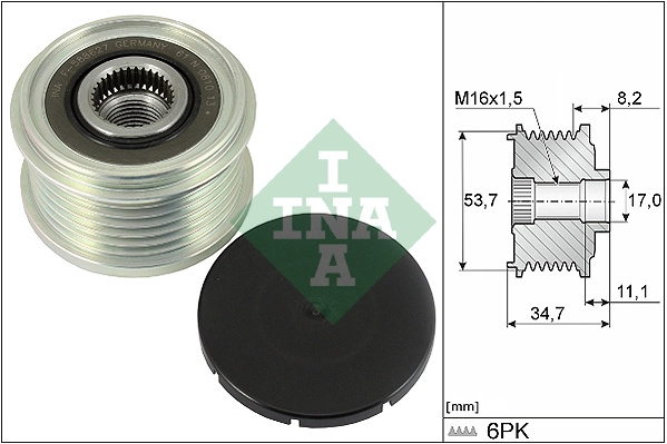 Fulie alternator INA VAUXHALL CORSA Mk IV (E) (X15) 2014-2019 - 535 0327 10