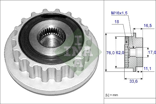 Fulie alternator INA VW MULTIVAN T5 (7HM, 7HN, 7HF, 7EF, 7EM, 7EN) 2003-2009 - 535 0118 10