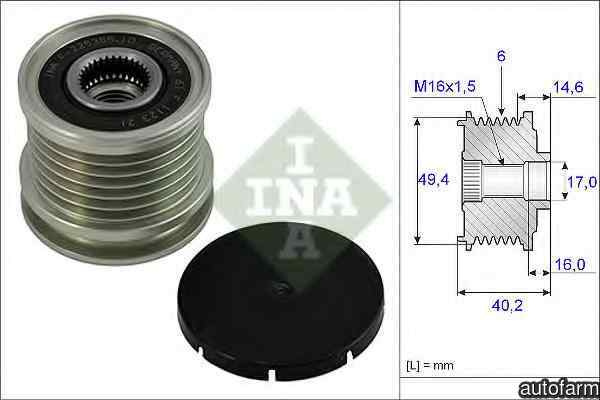 Fulie alternator VW CADDY II combi 9K9B INA 535 0001 10