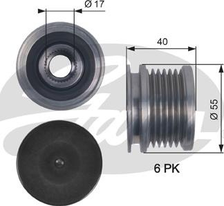 Fulie, alternator VW EOS (1F7, 1F8), Сabrioletă, 03.2006 - 08.2015 Gates OAP7114