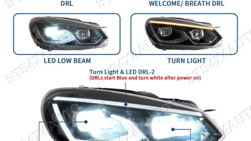 FULL LED DAYLINE FARURI CU LED Semnalizare VW Golf 6  2008-2013 BK [V2]