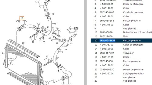 Furtun intercooler dreapta VW AUDI SEAT SKODA 1K0145834AP
