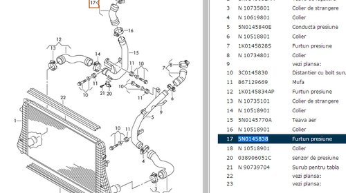 Furtun presiune intercooler superior 5N0145838 VW AUDI SEAT SKODA 2.0TDI