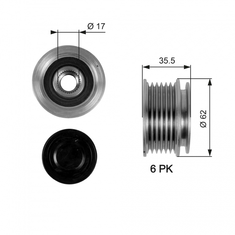 GATES Sistem roata libera, generator OAP7044 la SKODA YETI (5L) 2009 2010 2011 2012 2013 2014 2015 2016 2017