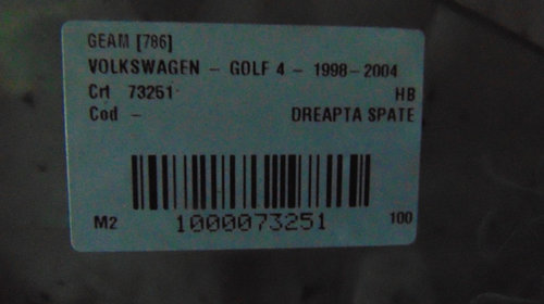Geam dreapta spate Volkswagen Golf 4 din 2002.