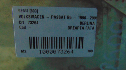 Geam dreapta spate Volkswagen Passat B5 din 2000.