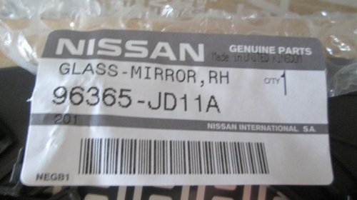 Geam sticla oglinda dreapta Nissan Qashqai J10 J10E cod 96365-jd11a