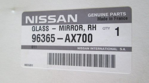 Geam sticla oglinda stanga Nissan Micra K12 cod 96365-ax700