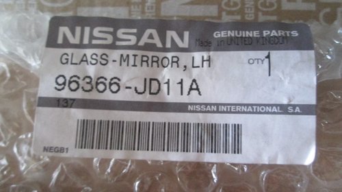 Geam sticla oglinda stanga Nissan Qashqai J10 J10e cod 96366-jd11a