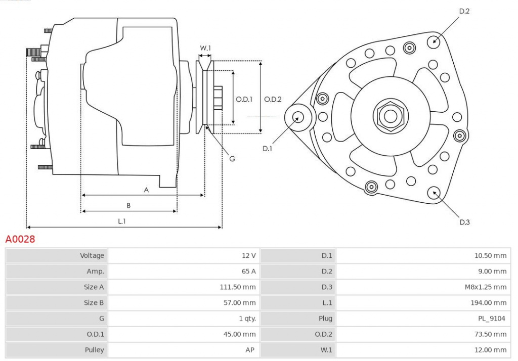 Generator / Alternator AS-PL A0028 model