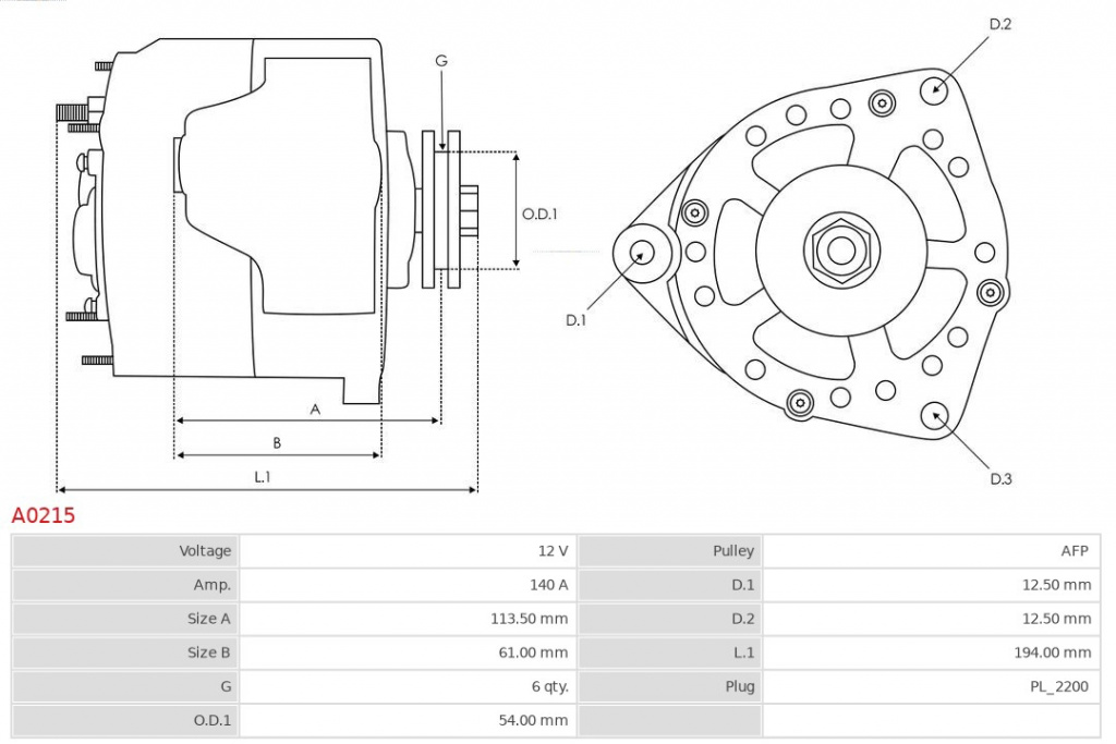 Generator / Alternator AS-PL A0215 model