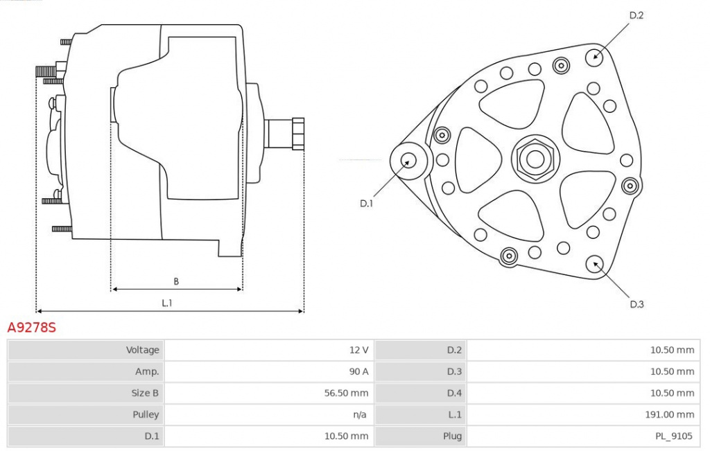 Generator / Alternator AS-PL A9278S mode