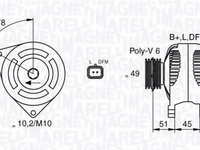 Generator / Alternator PEUGEOT 206 hatchback (2A/C), PEUGEOT 206 CC (2D), PEUGEOT 307 (3A/C) - MAGNETI MARELLI 063377301010