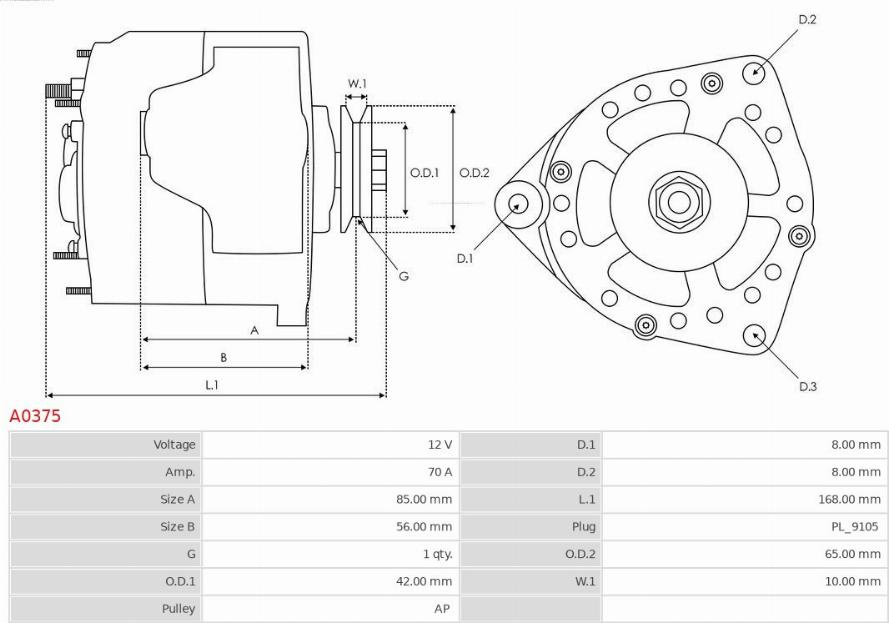 Generator / Alternator VAUXHALL NOVA (S83) Hatchback, 05.1983 - 03.1993 AS-PL A0375