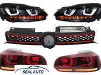 Grila Centrala compatibil cu VW Golf 6 VI (2008-2012) Golf 7 U Design With Red Strip GTI LED dinamic cu Stopuri R20 si Faruri LED