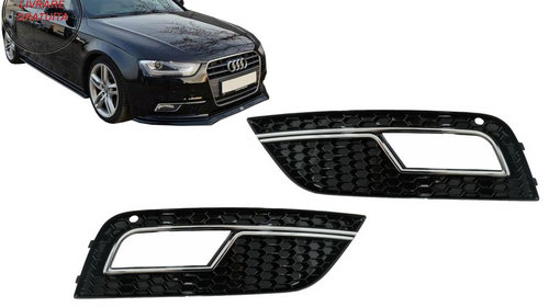 Grile Laterale Bara Fata Audi A4 B8 Facelift (2012-2015) RS4 Design Negru & Chrome- livrare gratuita