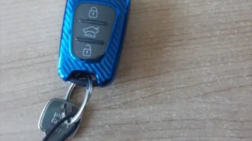 Husa albastru carbon pentru cheie briceag Kia Sportage Rio 3 Soul Picanto Ceed Pro K5 K2 Hyundai i20 i30 ix20