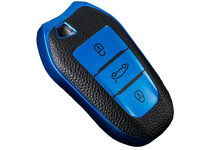 Husa albastru cu insertii piele pentru cheie smart Peugeot 2008 3008 4008 5008 308 408 508 Citroen C4 C4L C6
