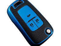 Husa albastru insertii piele pentru cheie Opel Astra Corsa Meriva Zafira Antara Chevrolet Cruze Aveo Trax