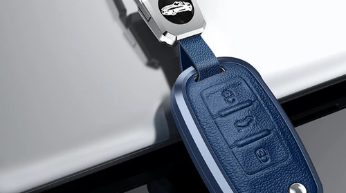 Husa aluminiu albastru cu piele cheie briceag VW Polo Bora Jetta Tiguan Passat Golf Skoda Octavia Superb