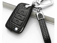 Husa cheie BE din piele negru pentru cheie VW Volkswagen Golf 7 MK7 Tiguan MK2 Seat Ateca Leon FR 2 Ibiza