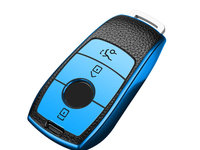 Husa cheie din TPU albastru cu insertii piele pentru Mercedes Benz A B C E S Class W205 W204 W212 W213 W176