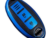 Husa cheie din TPU albastru cu insertii piele pentru Nissan Qashqai Juke J10 J11 X-Trail T32 T31 Kicks Tiida