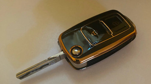 Husa cheie silicon negru pentru cheie briceag cu 2 butoane MK4 Bora Golf 4 Jetta Passat Polo Bora Touran Skoda