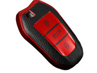 Husa rosu cu insertii piele pentru cheie smart Peugeot 2008 3008 4008 5008 308 408 508 Citroen C4 C4L C6 C3-XR