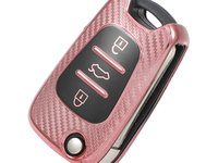 Husa roz carbon pentru cheie briceag Kia Sportage Rio 3 Soul Picanto Ceed Pro K5 K2 Hyundai i20 i30 ix20 ix35