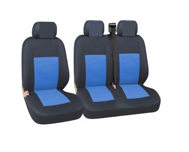 Husa / Set huse scaune auto fata ( 2+1 ) VW T5 2003-2016 - autoutilitare - NEGRU+ALBASTRU
